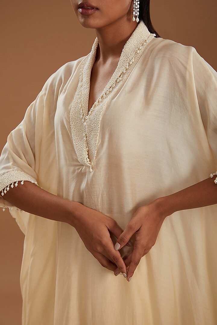 Yellow Ombre Cotton Silk Hand Embroidered Kurta Set by YagaanaByP at Pernia's Pop Up Shop