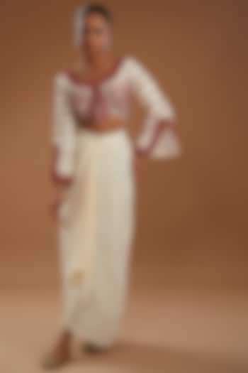 White Crepe Dhoti Skirt Set by YagaanaByP