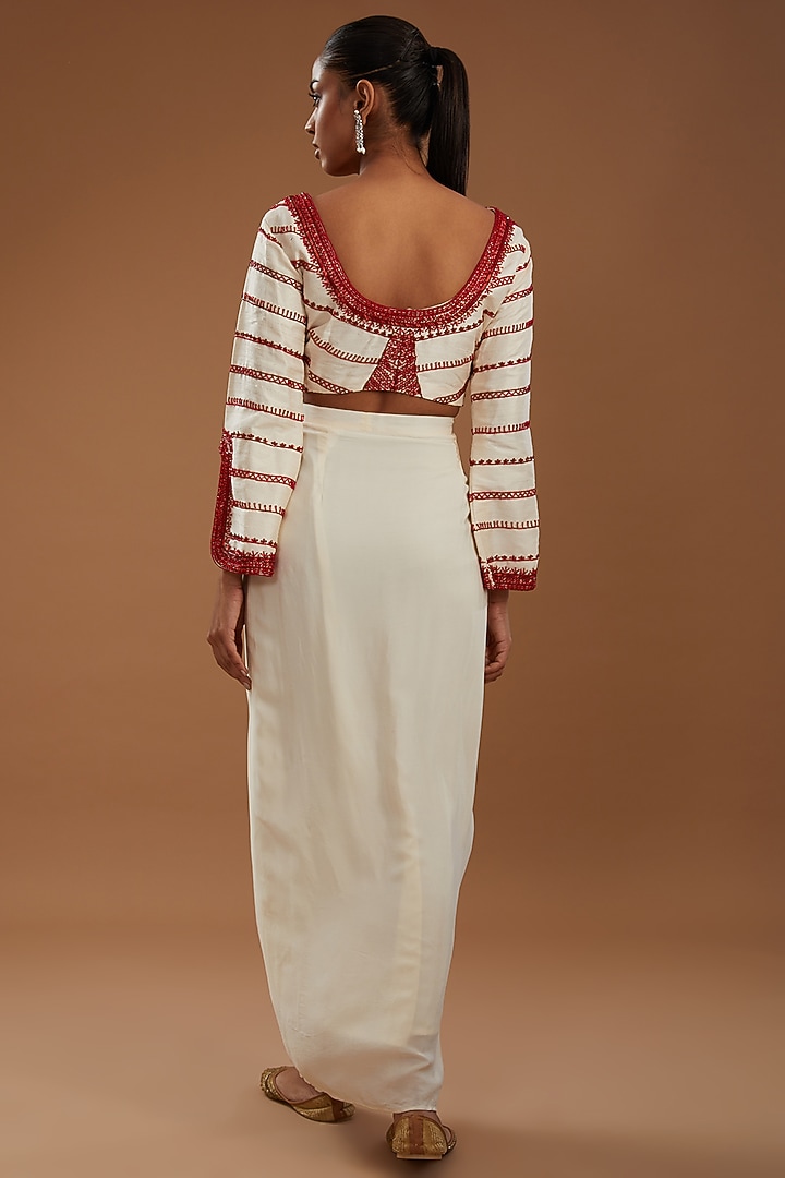 White Crepe Dhoti Skirt Set by YagaanaByP at Pernia's Pop Up Shop