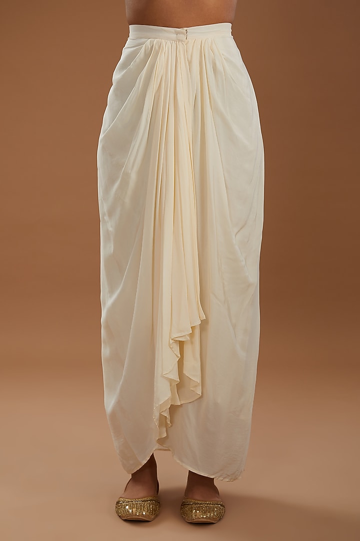 White Crepe Dhoti Skirt Set by YagaanaByP at Pernia's Pop Up Shop