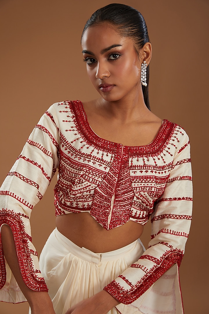 White Crepe Dhoti Skirt Set by YagaanaByP at Pernia's Pop Up Shop