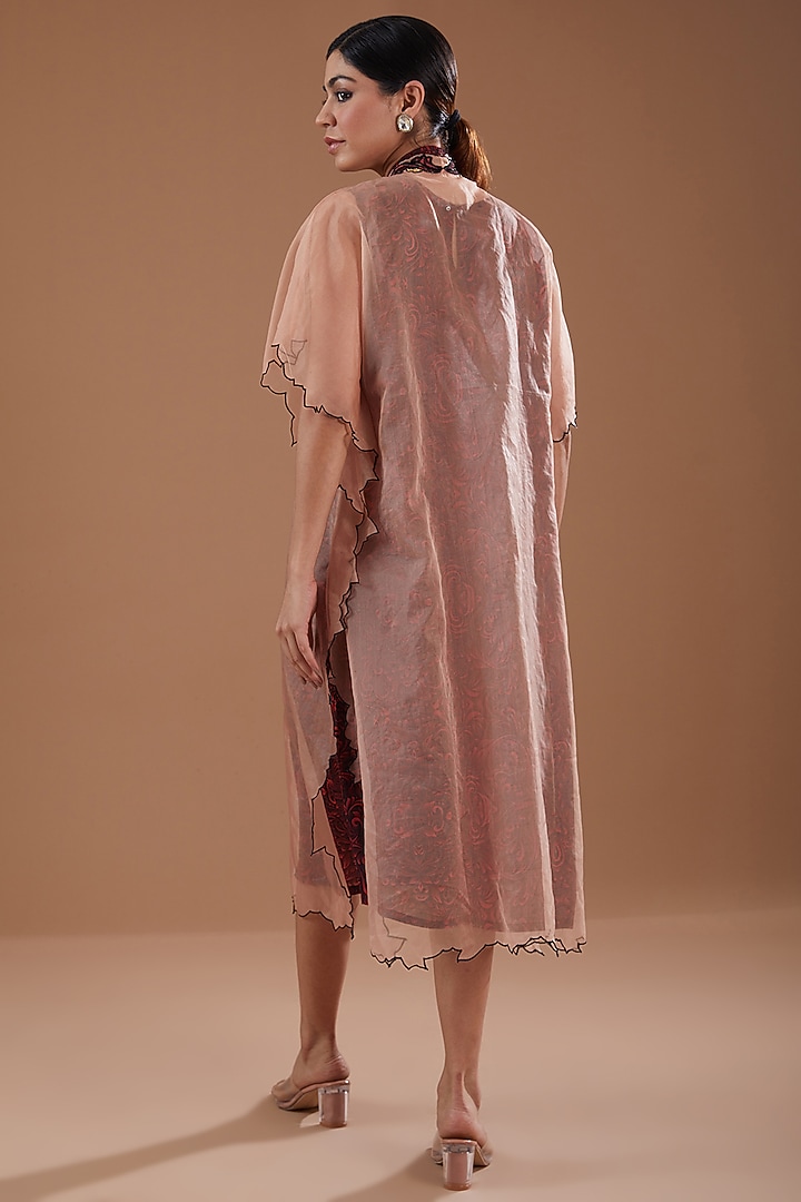Peach Organza Hand Embroidered Kaftan With Inner by YagaanaByP at Pernia's Pop Up Shop
