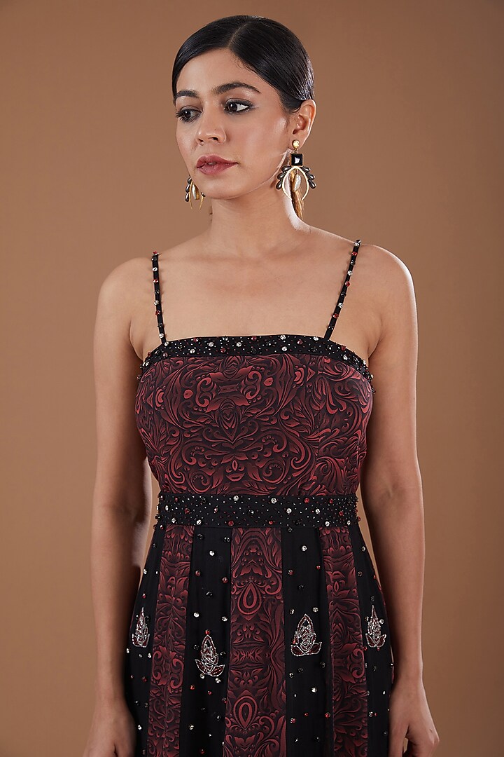 Black Georgette Abstract Printed Knee-Length Vacation Dress by YagaanaByP at Pernia's Pop Up Shop