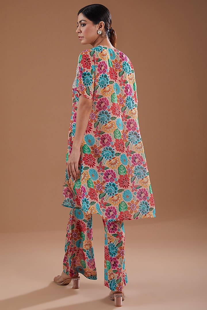 Multi-Colored Georgette Cutwork Hand Embroidered Cape Set by YagaanaByP at Pernia's Pop Up Shop