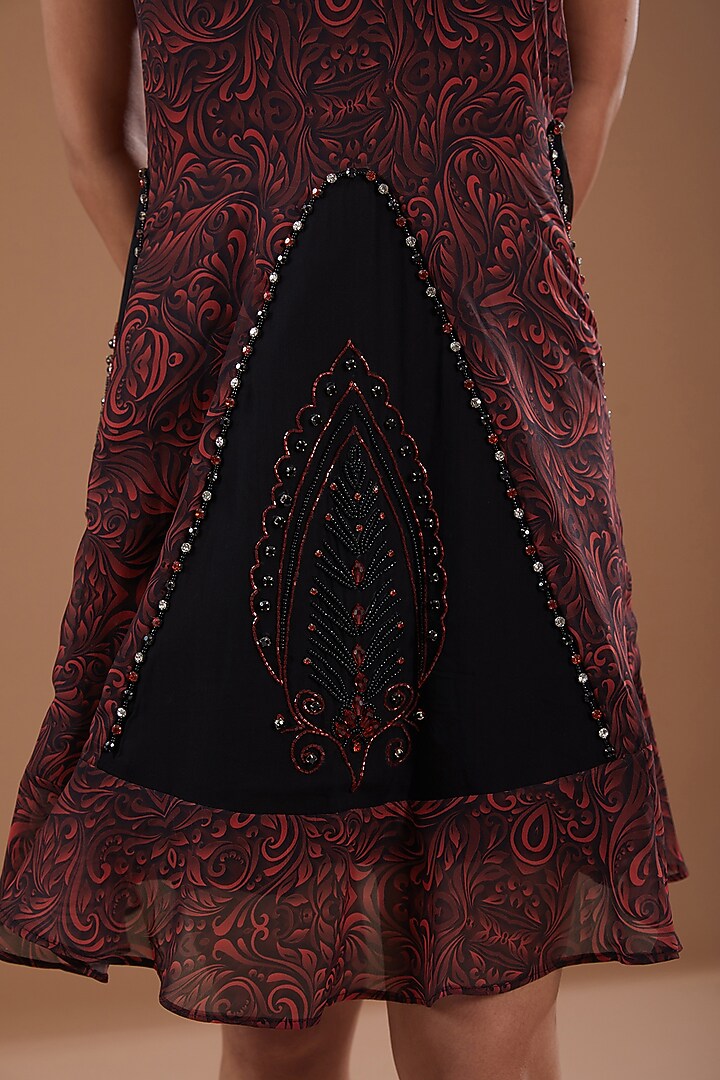 Black Georgette Hand Embroidered Vacation Dress by YagaanaByP at Pernia's Pop Up Shop