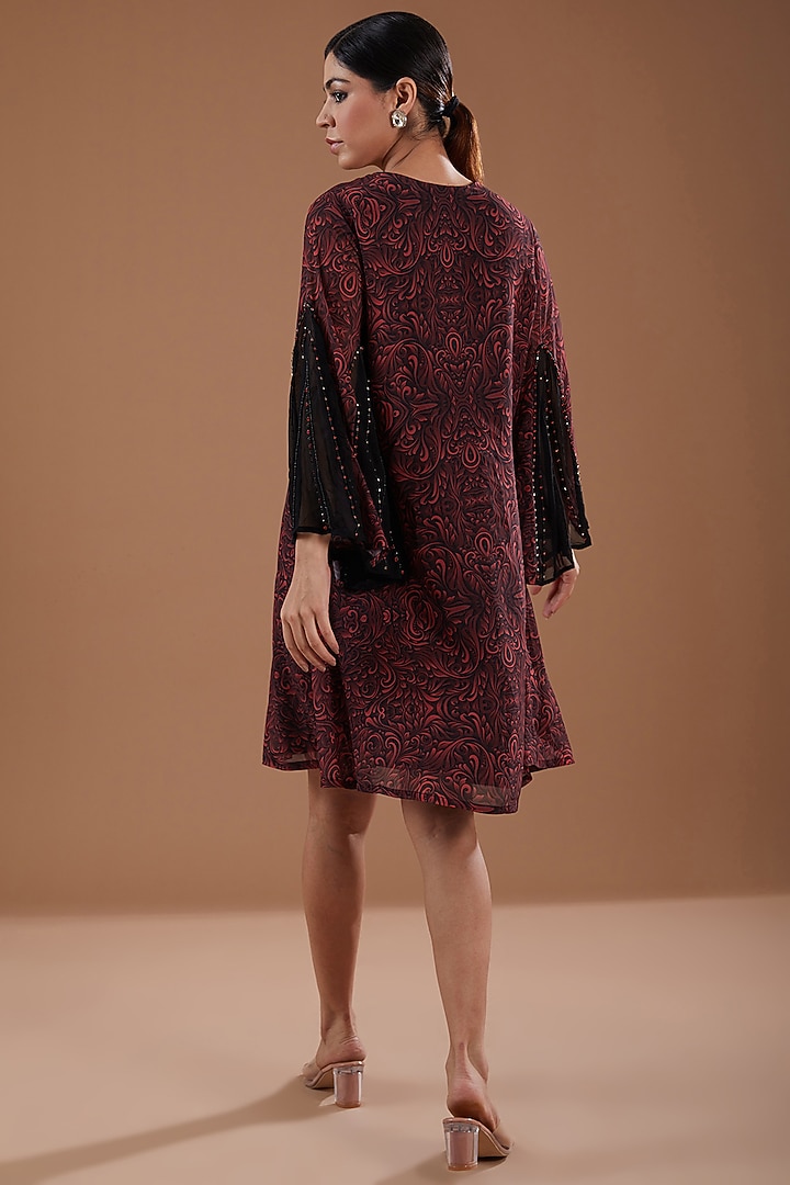 Black Georgette Abstract Printed Summer Dress by YagaanaByP at Pernia's Pop Up Shop