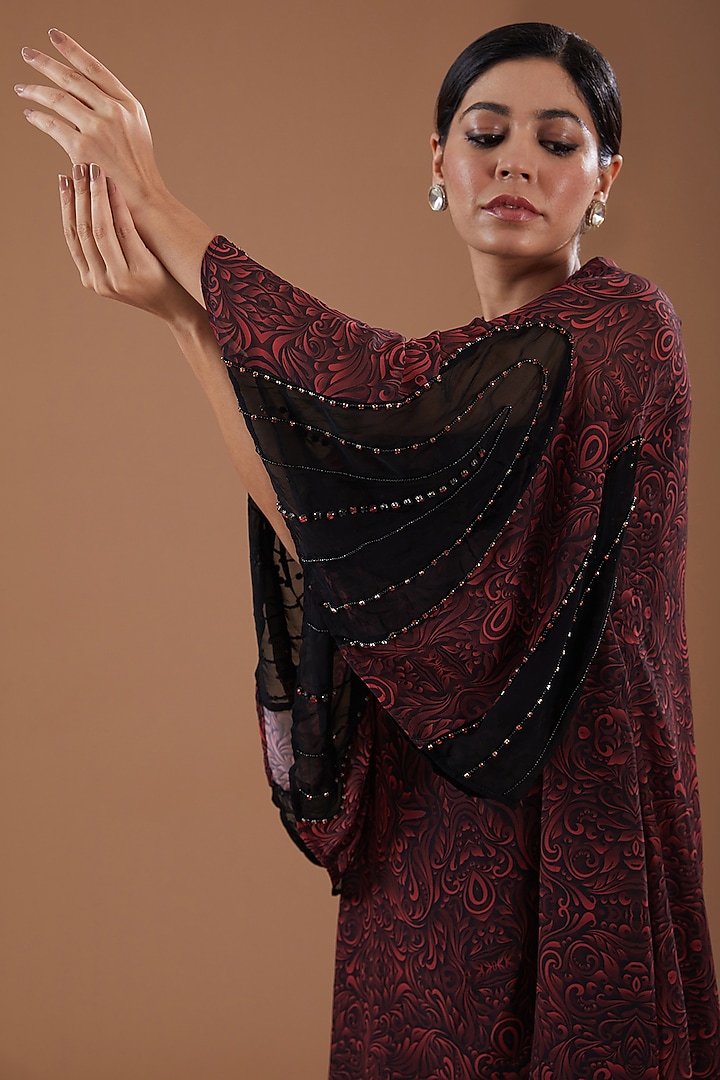 Black Georgette Abstract Printed Summer Dress by YagaanaByP at Pernia's Pop Up Shop