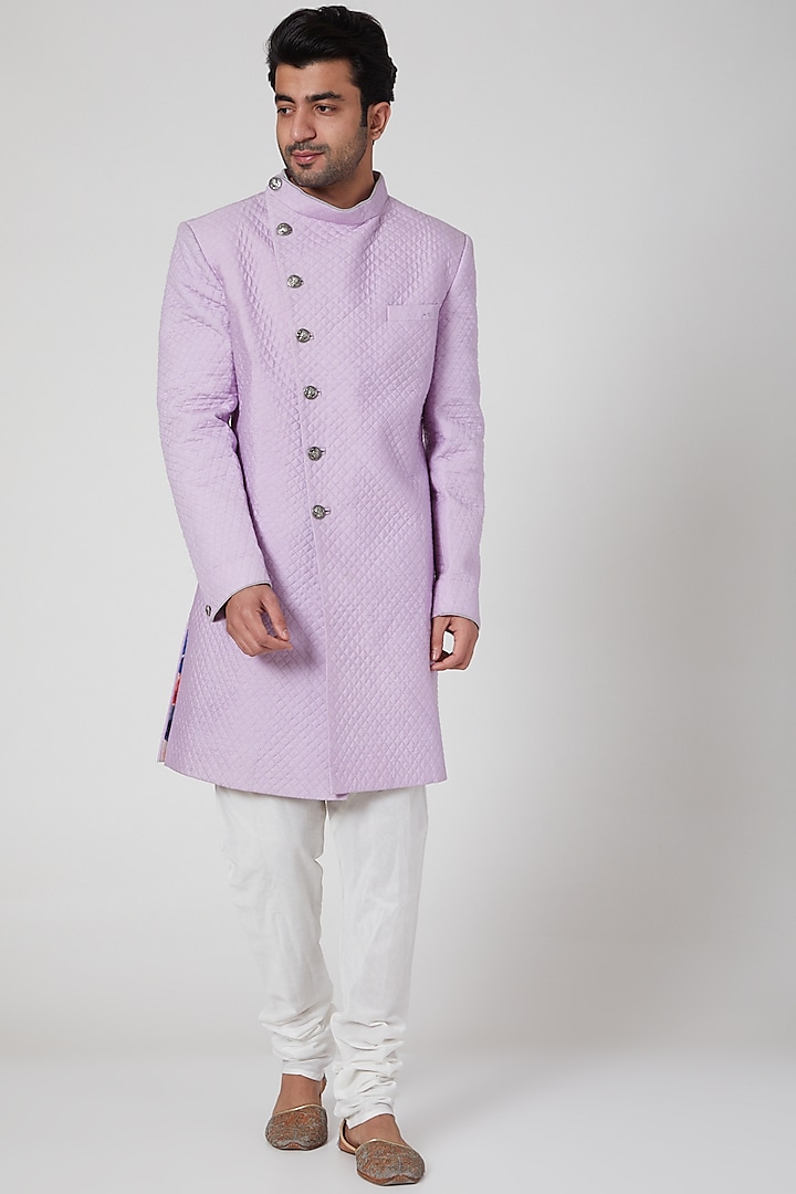 Lavender Sherwani With Asymmetric Closure by YAJY By Aditya Jain