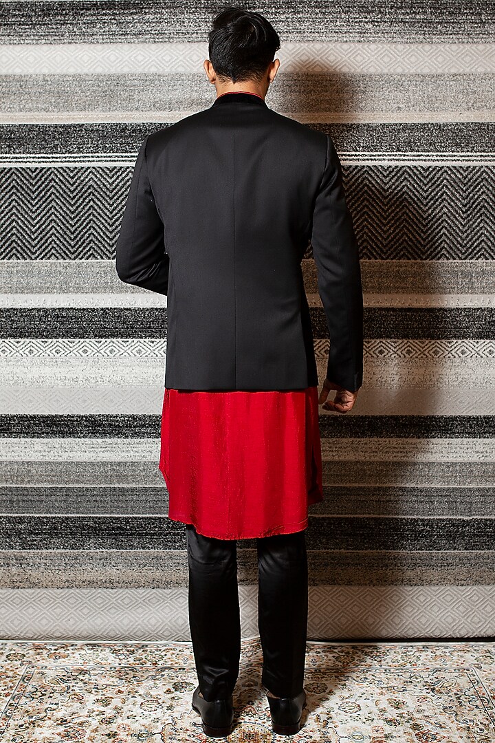 Black Embroidered Wedding Bandhgala Jacket Set by YAJY By Aditya Jain at Pernia's Pop Up Shop