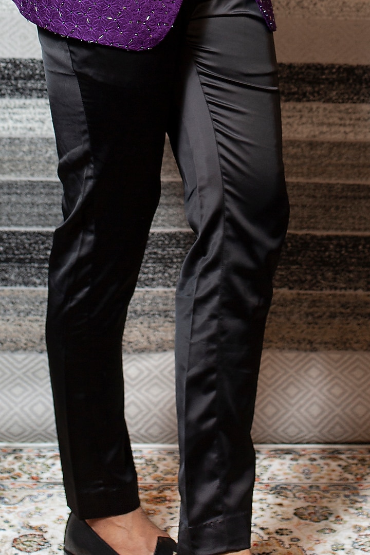 Purple & Black Hand Embroidered Tuxedo Set by YAJY By Aditya Jain at Pernia's Pop Up Shop