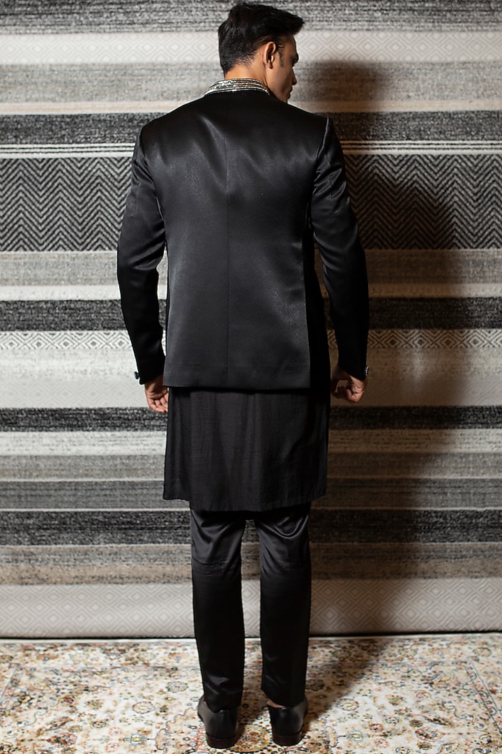 Black Hand Embroidered Wedding Bandhgala Jacket Set by YAJY By Aditya Jain at Pernia's Pop Up Shop