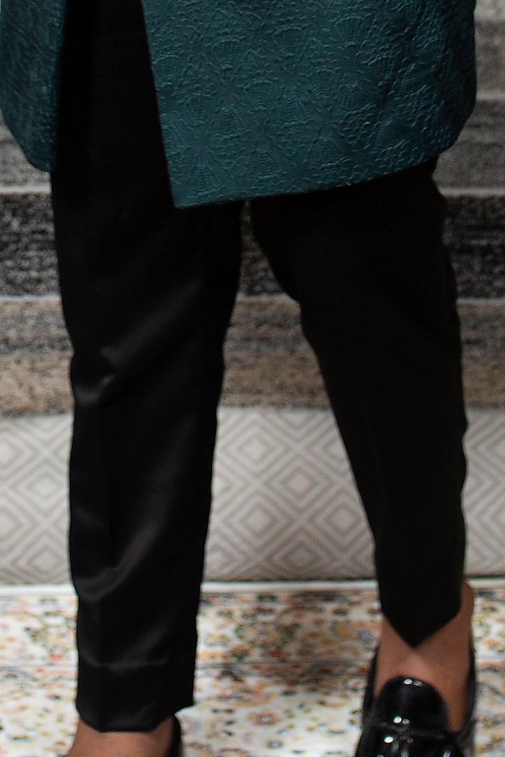 Bottle Green Suede Self Embroidered Layered Wedding Sherwani Set by YAJY By Aditya Jain at Pernia's Pop Up Shop