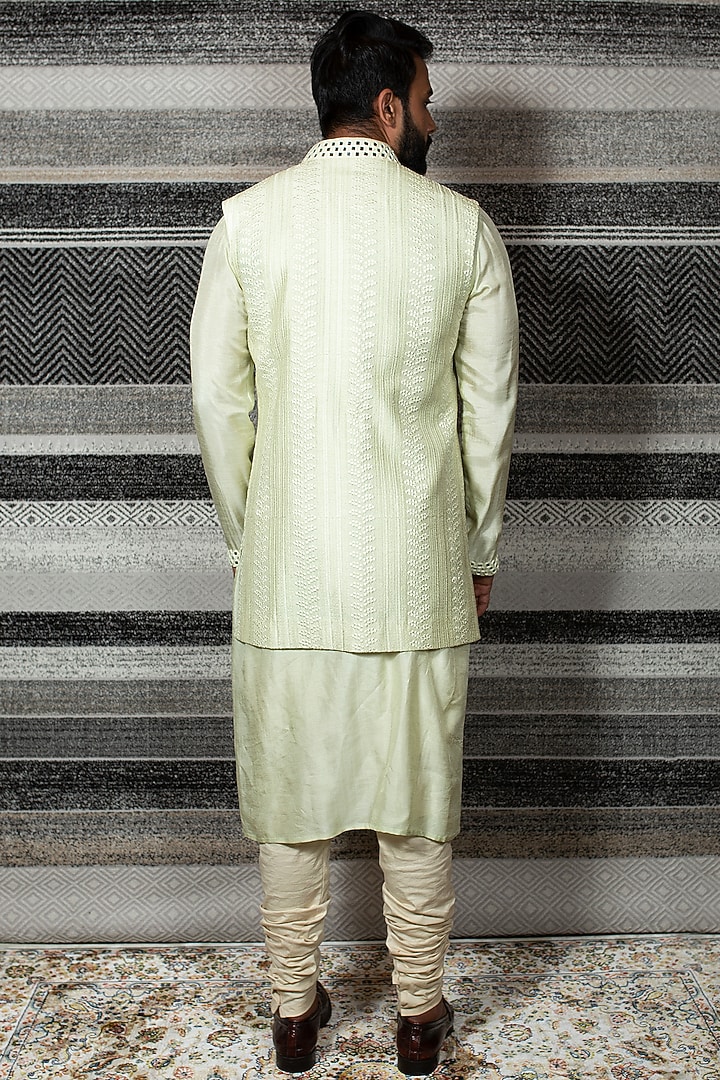 Mint Green Kurta Set With Chikankari Wedding Indowestern Jacket by YAJY By Aditya Jain at Pernia's Pop Up Shop