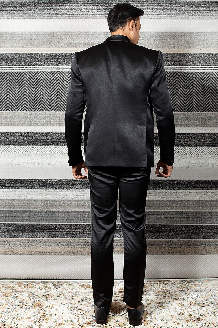 Black Italian Suiting Tuxedo Set by YAJY By Aditya Jain at Pernia's Pop Up Shop