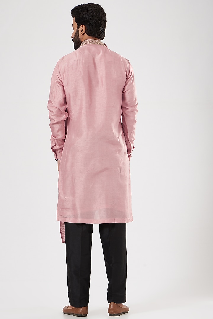 Salmon Pink Embroidered Cowl Kurta by YAJY By Aditya Jain at Pernia's Pop Up Shop