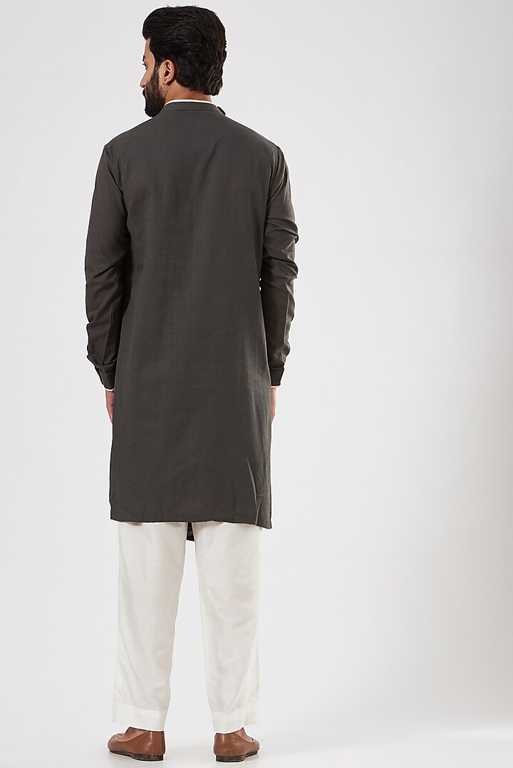 Dark Grey Silk Embroidered Cowl Kurta by YAJY By Aditya Jain at Pernia's Pop Up Shop