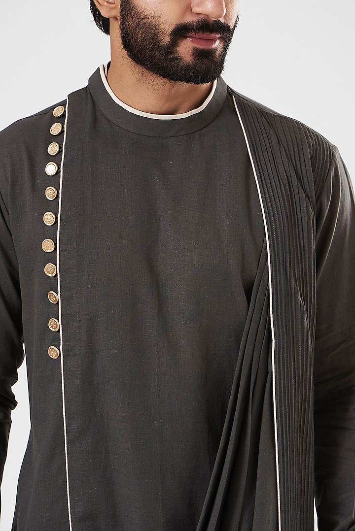 Dark Grey Silk Embroidered Cowl Kurta by YAJY By Aditya Jain at Pernia's Pop Up Shop