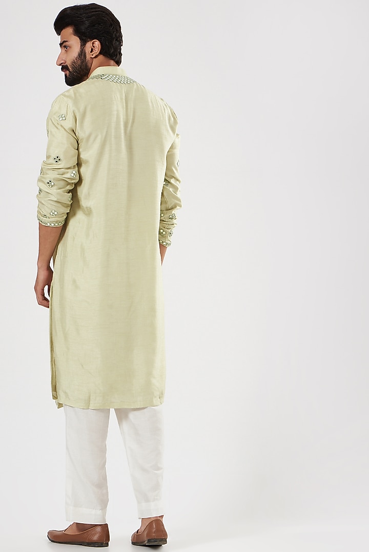 Mint Silk Embroidered Kurta by YAJY By Aditya Jain at Pernia's Pop Up Shop