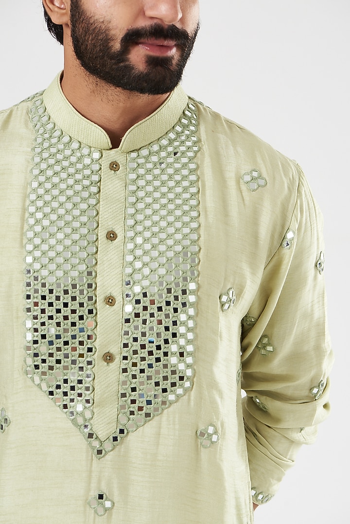 Mint Silk Embroidered Kurta by YAJY By Aditya Jain at Pernia's Pop Up Shop