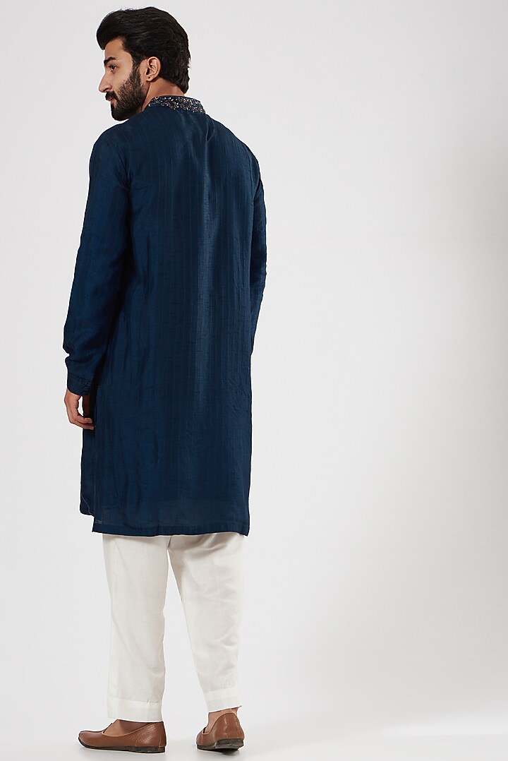 Dark Blue Embroidered Kurta by YAJY By Aditya Jain at Pernia's Pop Up Shop