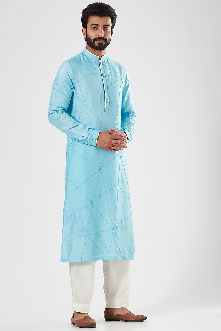 Sky Blue Kurta With Embroidered Nehru Jacket by YAJY By Aditya Jain at Pernia's Pop Up Shop
