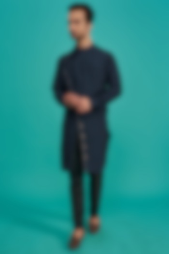 Blue Cotton Silk Embroidered Kurta Set by YAJY By Aditya Jain at Pernia's Pop Up Shop