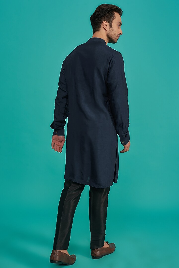 Blue Cotton Silk Embroidered Kurta Set by YAJY By Aditya Jain at Pernia's Pop Up Shop