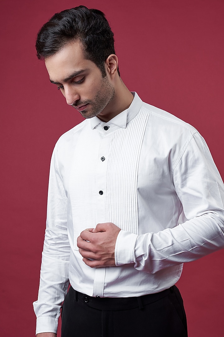 White Cotton Party Wear Shirt by YAJY By Aditya Jain at Pernia's Pop Up Shop
