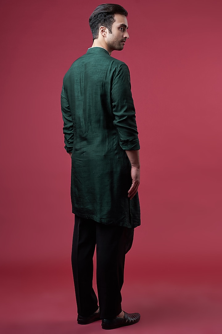 Bottle Green Cotton Silk Embellished Cowl Kurta Set by YAJY By Aditya Jain at Pernia's Pop Up Shop