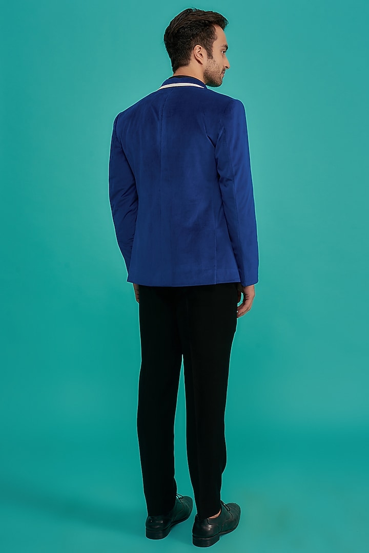 Blue Suede Tuxedo Set by YAJY By Aditya Jain at Pernia's Pop Up Shop