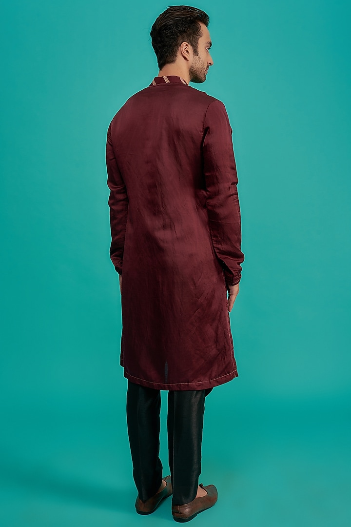 Maroon Cotton Silk Cowl Kurta Set by YAJY By Aditya Jain at Pernia's Pop Up Shop