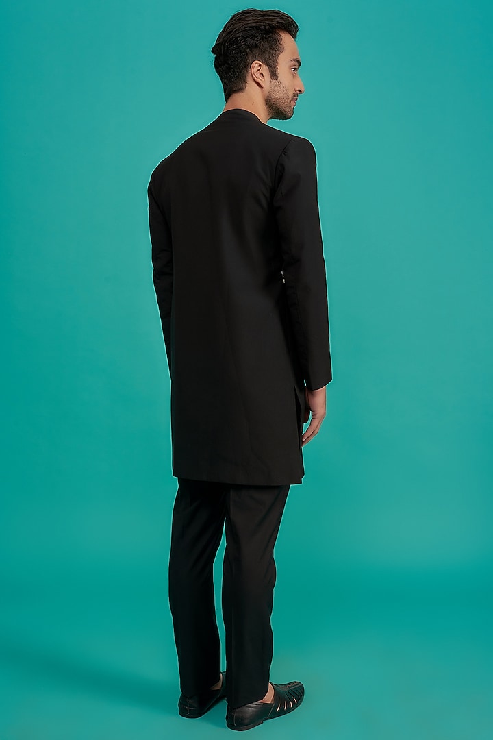 Black Cotton Silk Wedding Indowestern Set by YAJY By Aditya Jain at Pernia's Pop Up Shop