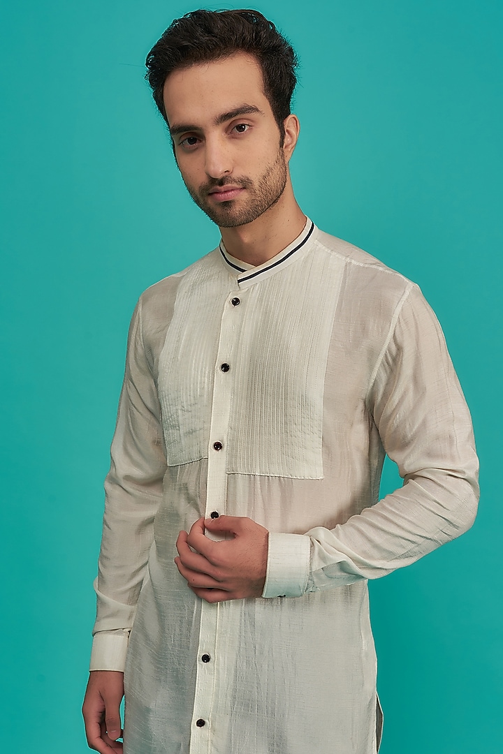 White Cotton Silk Kurta Set by YAJY By Aditya Jain at Pernia's Pop Up Shop