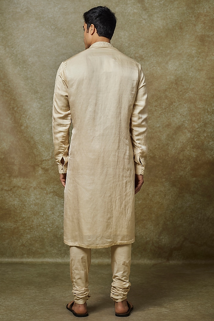 Beige Floral Embroidered Silk Kurta Set by YAJY By Aditya Jain at Pernia's Pop Up Shop