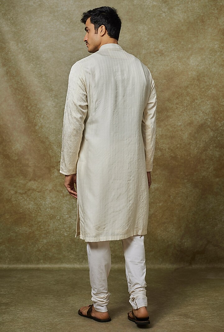 Ivory Silk Resham Embroidered Kurta Set by YAJY By Aditya Jain at Pernia's Pop Up Shop