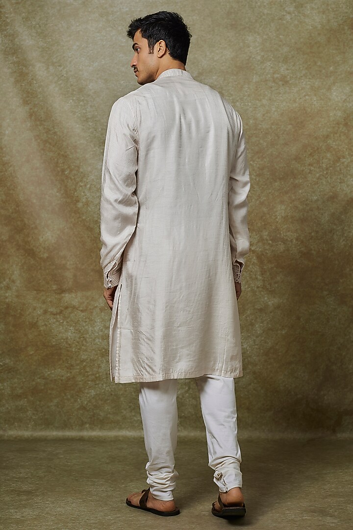White Silk Abstract Printed Kurta Set by YAJY By Aditya Jain at Pernia's Pop Up Shop