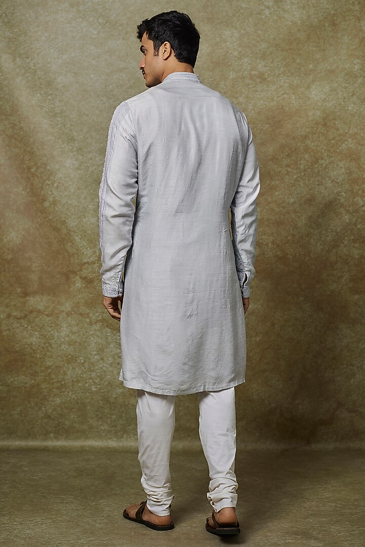 Ice Blue Silk Thread Embroidered Kurta Set by YAJY By Aditya Jain at Pernia's Pop Up Shop