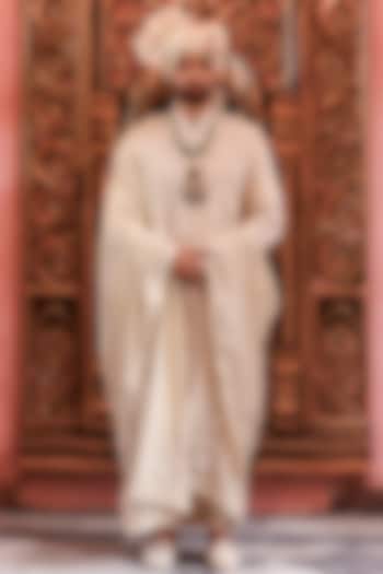 Ivory Silk Dori Embroidered Groom Sherwani Set by YAJY By Aditya Jain at Pernia's Pop Up Shop