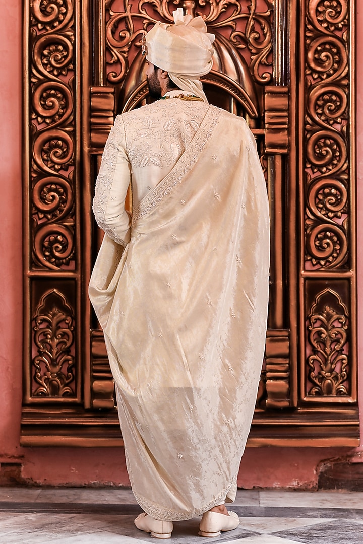 Ivory Silk Dori Embroidered Groom Sherwani Set by YAJY By Aditya Jain at Pernia's Pop Up Shop