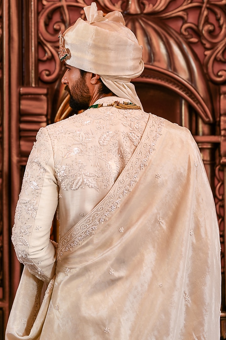 Ivory Silk Dori Embroidered Groom Sherwani Set by YAJY By Aditya Jain at Pernia's Pop Up Shop