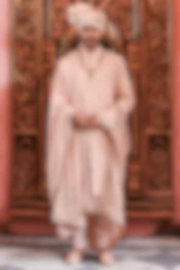 Rose Gold Silk Dori Embroidered Groom Sherwani Set by YAJY By Aditya Jain at Pernia's Pop Up Shop