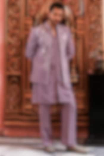 Lilac Italian Suiting Embroidered Wedding Indowestern Jacket Set by YAJY By Aditya Jain at Pernia's Pop Up Shop