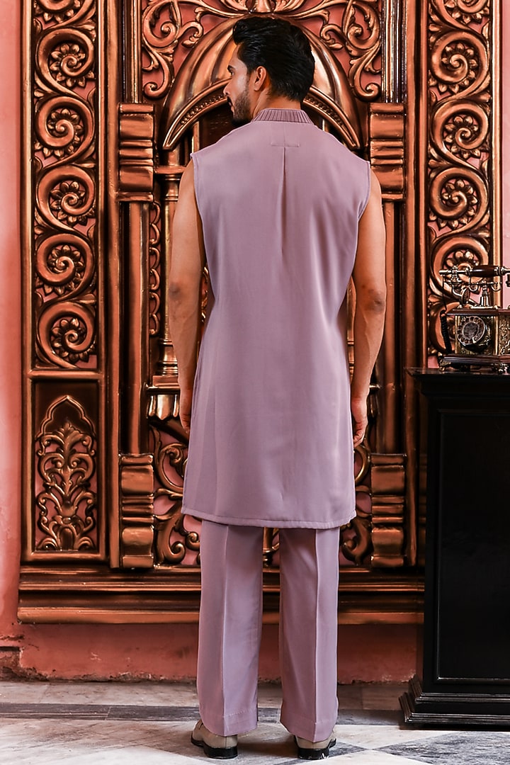 Lilac Italian Suiting Embroidered Wedding Indowestern Jacket Set by YAJY By Aditya Jain at Pernia's Pop Up Shop
