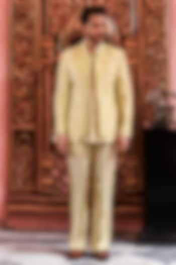 Mint Green Banarasi Silk Wedding Indowestern Jacket Set by YAJY By Aditya Jain at Pernia's Pop Up Shop