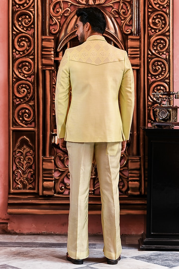Mint Green Banarasi Silk Wedding Indowestern Jacket Set by YAJY By Aditya Jain at Pernia's Pop Up Shop