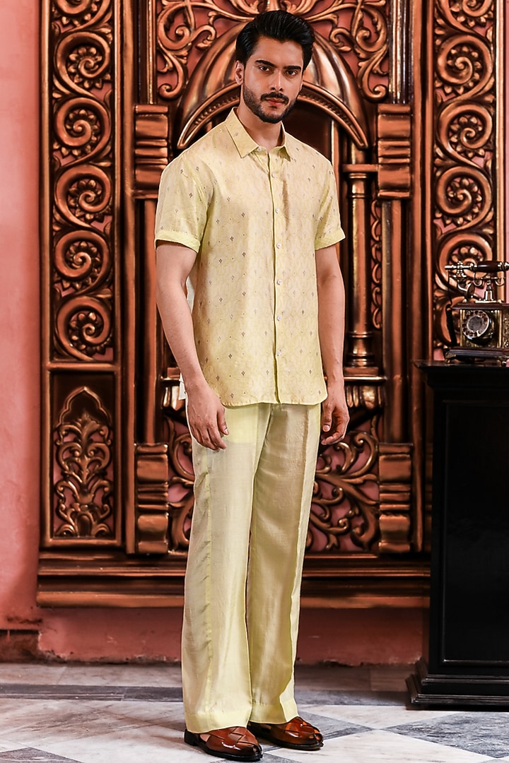 Mint Green Banarasi Silk Wedding Indowestern Jacket Set by YAJY By Aditya Jain at Pernia's Pop Up Shop