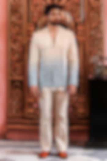 Blue Ombre Chikankari Embroidered Wedding Indowestern Jacket Set by YAJY By Aditya Jain at Pernia's Pop Up Shop