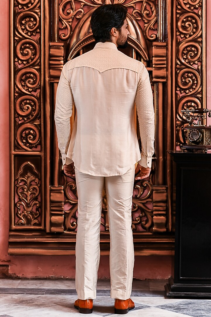 Ivory Chikankari Threadwork Wedding Indowestern Jacket Set by YAJY By Aditya Jain at Pernia's Pop Up Shop