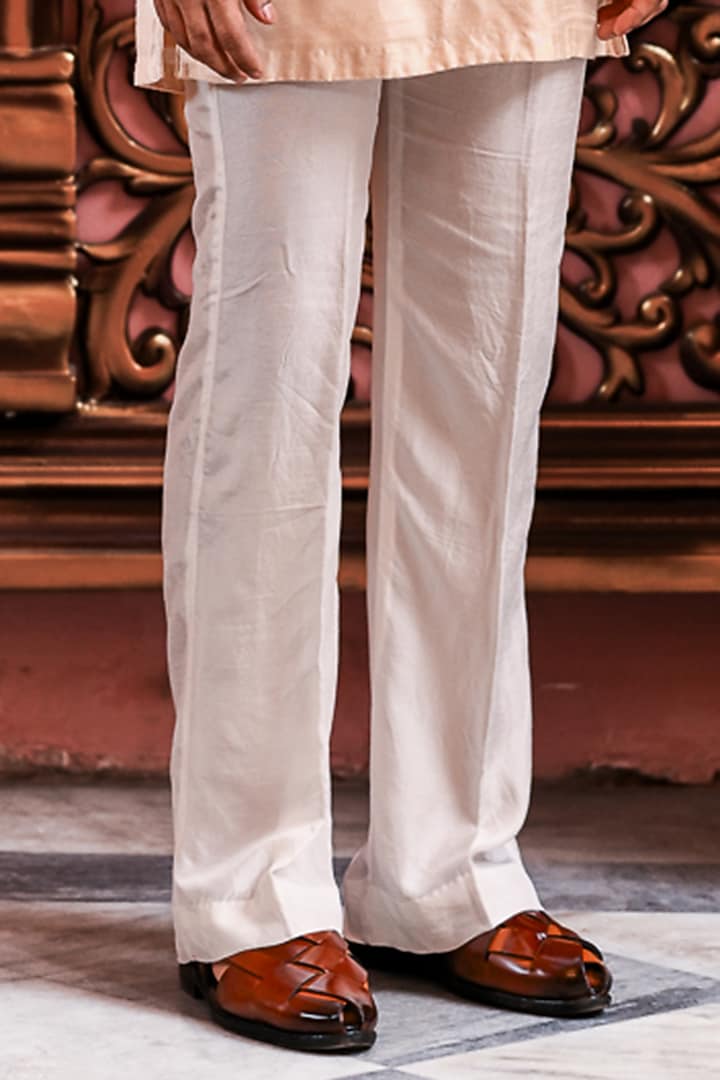Warm Ivory Silk Embroidered Nehru Jacket Set by YAJY By Aditya Jain at Pernia's Pop Up Shop