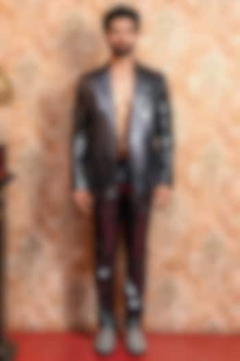 Silver-Black Spandex Tuxedo Set by YAJY By Aditya Jain at Pernia's Pop Up Shop